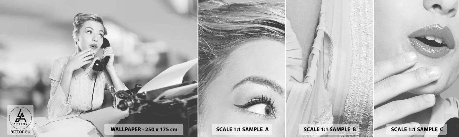 Échantillon De Papier Peint Standard Eco - Hello! Ici les années 50 - Ancien, Noir et blanc, Rétro - 100x30 cm