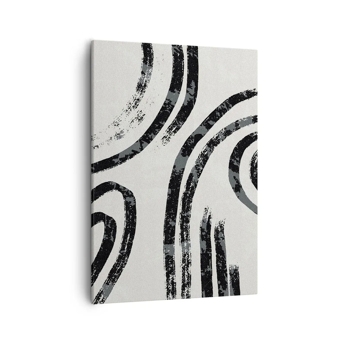 Impression sur toile - Image sur toile - Lignes abstraites noires et blanches sur fond clair - 50x70cm - À moitié arrêté - Décoration murale moderne pour le salon et la chambre ARTTOR