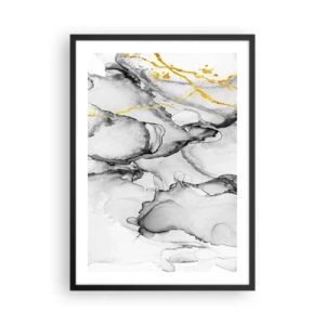 Affiche dans un cadre noir - Poster - Une composition abstraite dans des tons de gris avec des accents dorés. - 50x70cm - Composition à motif or - Décoration murale moderne pour le salon et la chambre ARTTOR