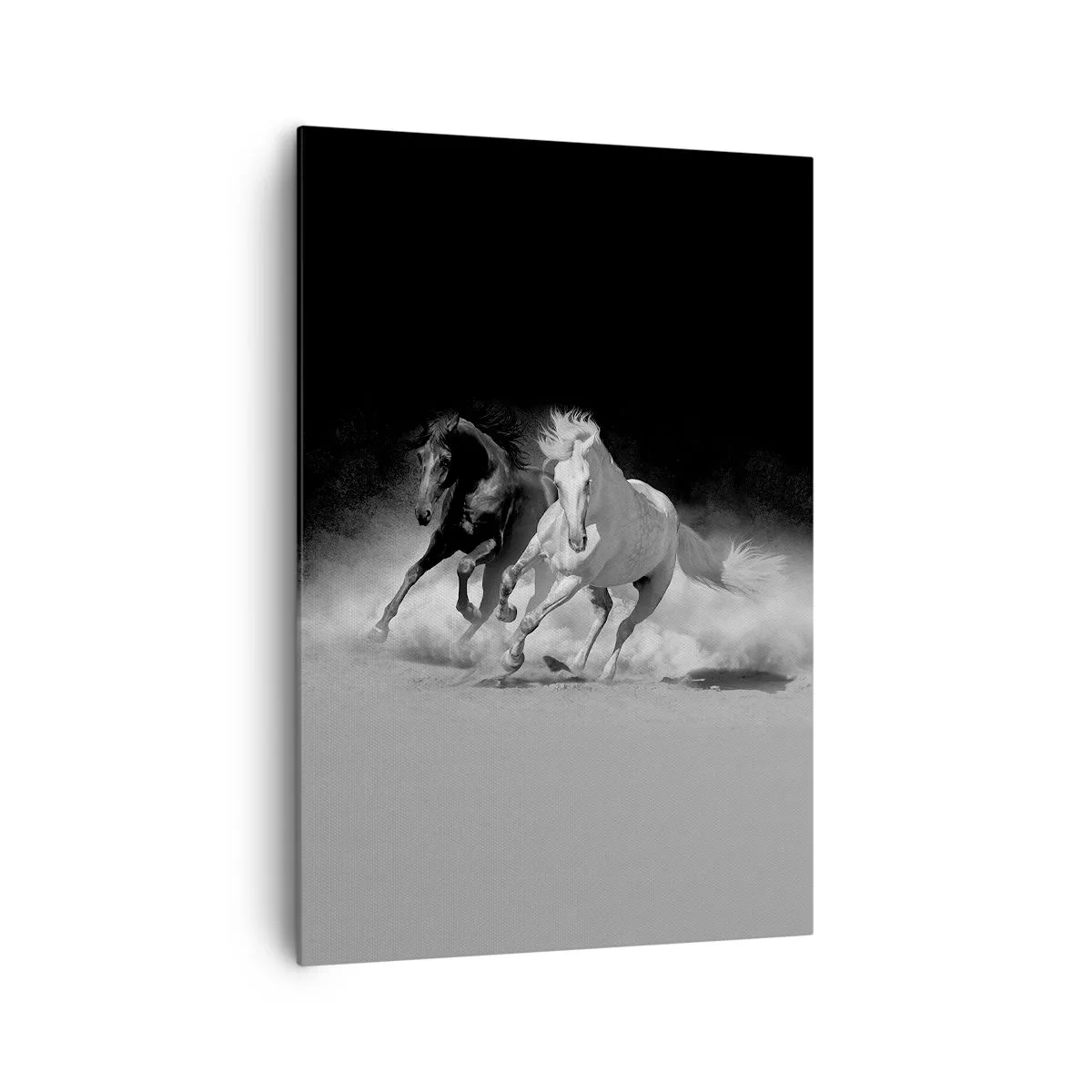 Impression sur toile - Image sur toile - Chevaux au galop en noir et blanc - 70x100cm - Galop de la liberté - Décoration murale moderne pour le salon et la chambre ARTTOR