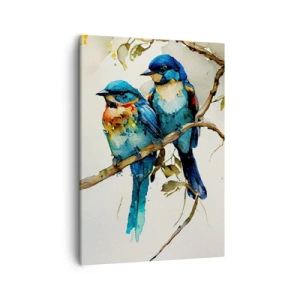 Impression sur toile - Image sur toile - Trois oiseaux colorés sur une branche dans un style aquarelle - 50x70cm - A-t-il été offensé ? - Décoration murale moderne pour le salon et la chambre ARTTOR