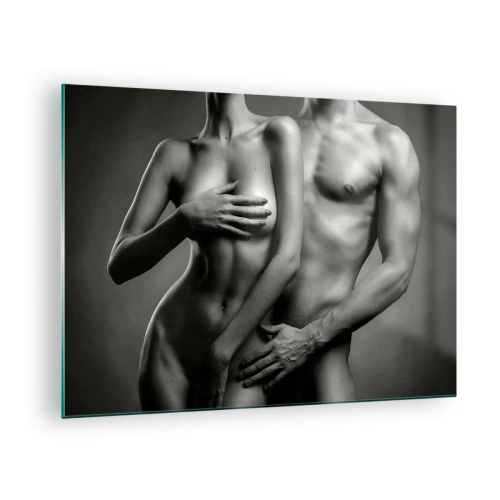 Impression sur verre - Image sur verre - Composition en noir et blanc avec des silhouettes nues d'un couple - 70x50cm - Adam et Eve - Décoration murale moderne pour le salon et la chambre ARTTOR