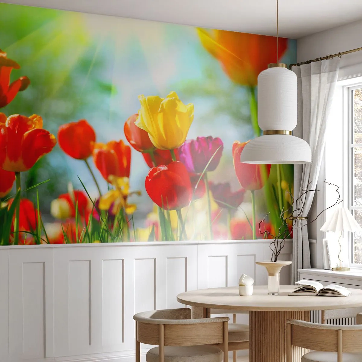 Papier peint sur mesure Autocollant Deluxe - Toutes les couleurs du soleil - Tulipes, Fleurs, Prairie