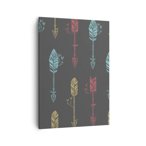 Impression sur toile - Image sur toile - Motif de flèche stylisée aux couleurs pastel sur fond sombre - 50x70cm - Dans l'ordonnance - Décoration murale moderne pour le salon et la chambre ARTTOR