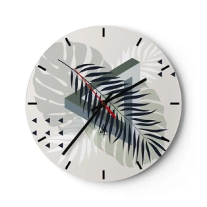 Horloge murale - Pendule murale - Composition géométrique avec des feuilles tropicales - 30x30cm - Nature et géométrie - deux odres? - Décoration murale moderne pour le salon, la cuisine et la chambre ARTTOR