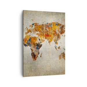 Impression sur toile - Image sur toile - Carte du monde vintage aux accents colorés - 50x70cm - Un monde vraiment immense - Décoration murale moderne pour le salon et la chambre ARTTOR