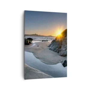 Impression sur toile - Image sur toile - Coucher de soleil pittoresque sur une plage rocheuse - 70x100cm - Intouché par la main de l'homme - Décoration murale moderne pour le salon et la chambre ARTTOR