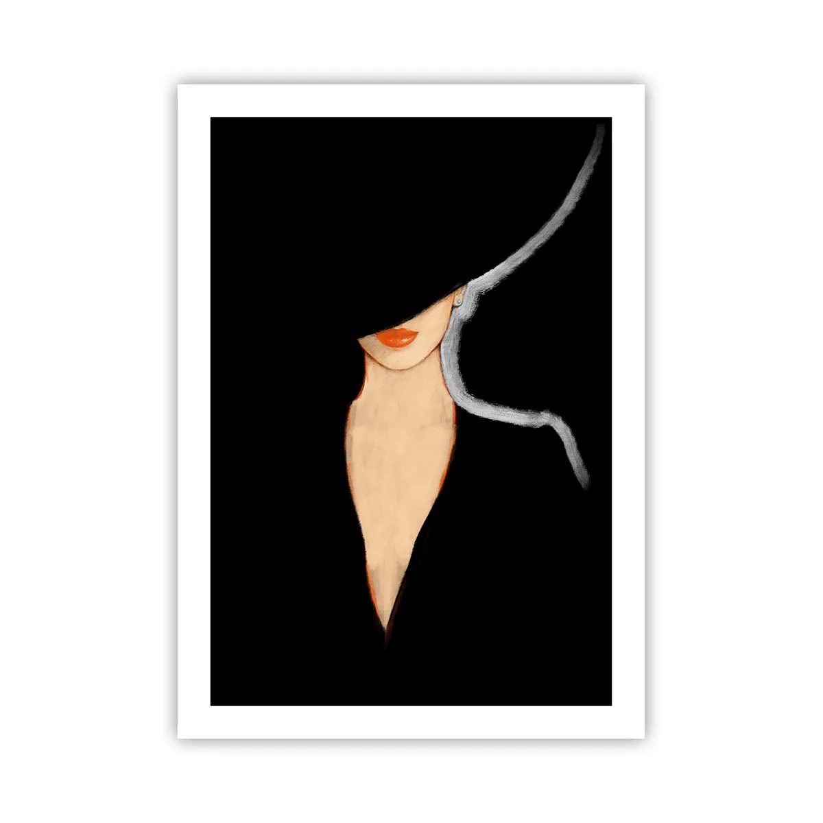 Affiche - Poster - Une femme avec un chapeau et des lèvres rouges sur fond noir - 50x70cm - Élégance et style - Décoration murale moderne pour le salon et la chambre ARTTOR