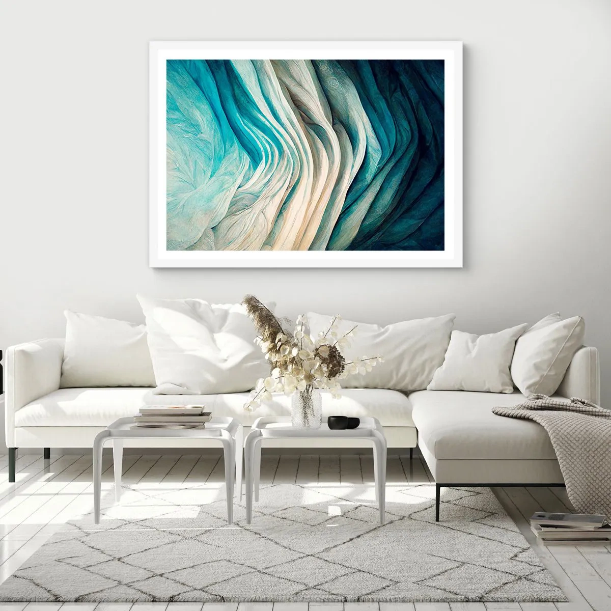 Affiche dans un cadre blanc - Poster - Insatiabilité bleue - 50x40 cm