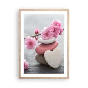 Affiche dans un chêne clair - Poster - Le bonheur avec une fleur de cerisier - 50x70 cm