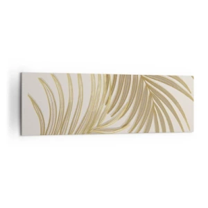 Impression sur toile - Image sur toile - Feuilles de palmier dorées sur fond clair dans un style minimaliste - 160x50cm - Palme d'or! - Décoration murale moderne pour le salon et la chambre ARTTOR