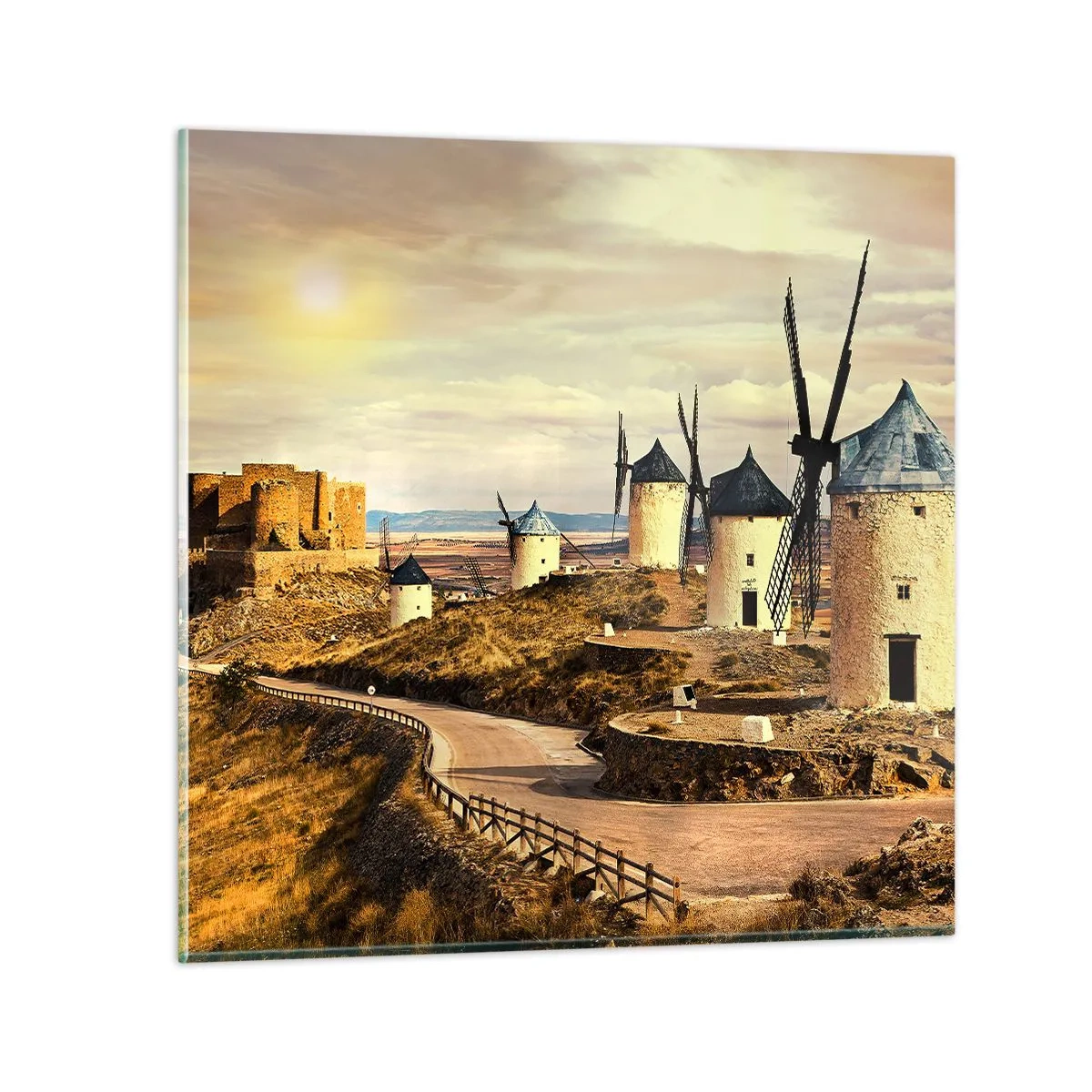 Impression sur verre - Image sur verre - Don Quichotte est sur le point d'arriver - 60x60 cm