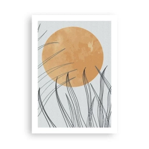 Affiche - Poster - Une composition minimaliste avec la lune et l'herbe - 50x70cm - Toujours vers le soleil - Décoration murale moderne pour le salon et la chambre ARTTOR