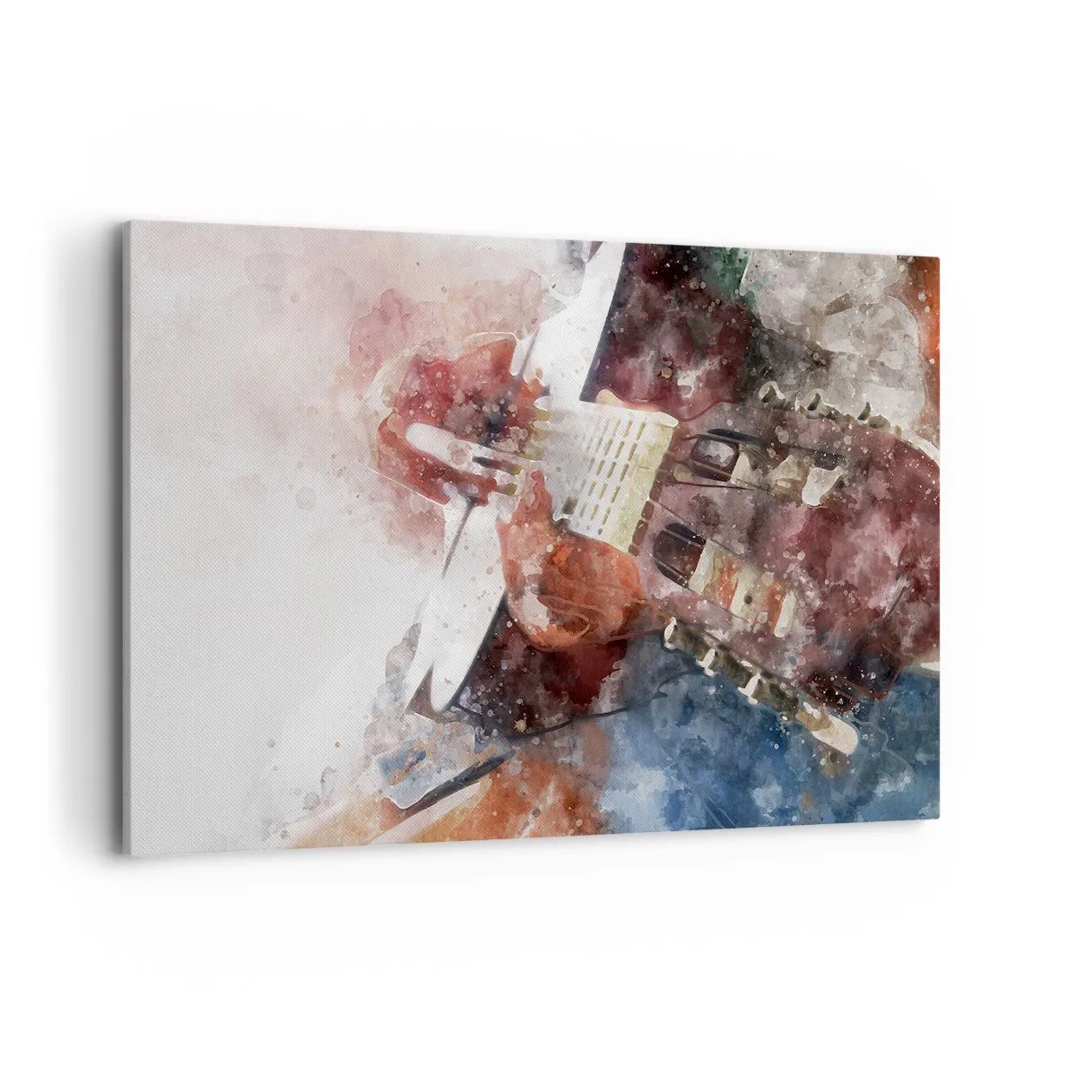 Impression sur toile - Image sur toile - Une interprétation artistique d'une guitare dans un style aquarelle - 120x80cm - Et qu'en pensez-vous ? - Décoration murale moderne pour le salon et la chambre ARTTOR