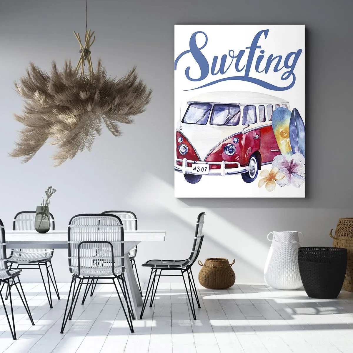 Impression sur toile - Image sur toile - Des graphismes colorés avec un thème de bus et de surf - 70x100cm - Concombre - un classique pour un surfeur - Décoration murale moderne pour le salon et la chambre ARTTOR