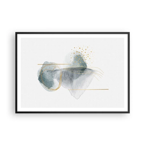 Affiche dans un cadre noir - Poster - Une composition abstraite dans des tons turquoise et or. - 100x70cm - À propos de la relation entre le gris et l'or - Décoration murale moderne pour le salon et la chambre ARTTOR