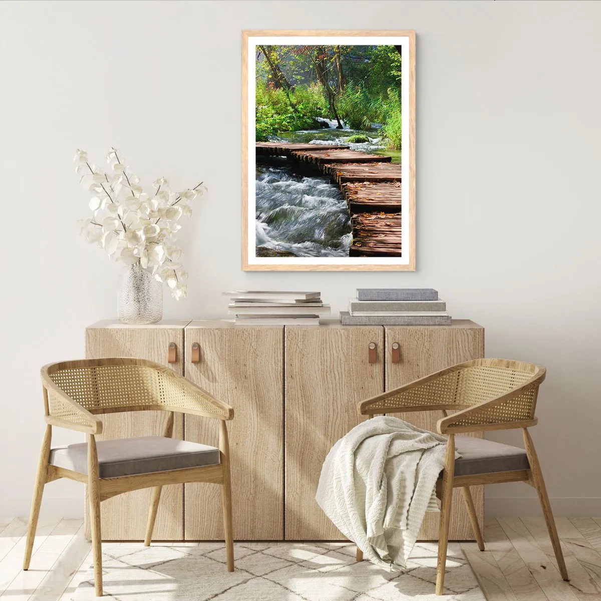 Affiche dans un chêne clair - Poster - Au-dessus de la cascade mousseuse - 40x50 cm