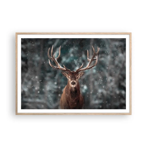 Affiche dans un chêne clair - Poster - Roi de la forêt couronné - 100x70 cm