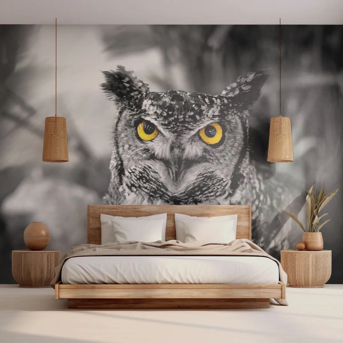 Papier Peint Autocollant Deluxe Sticker - Rien ne se cachera - Des oiseaux, Hibou, Nature - 150x105 cm