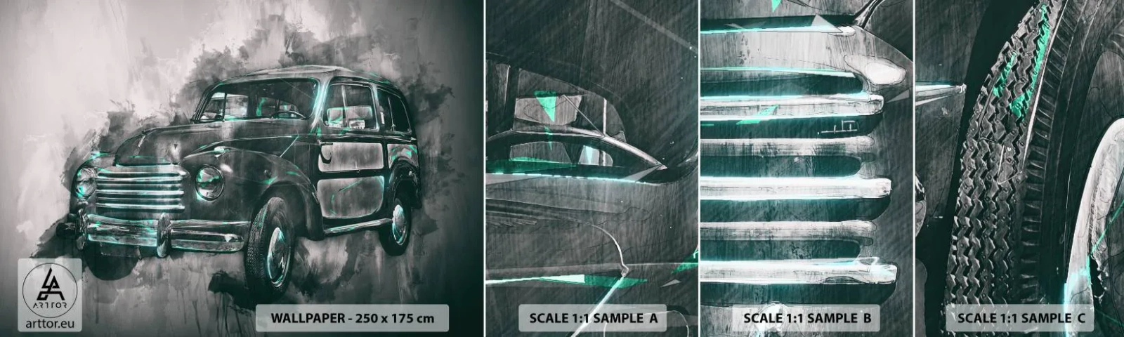 Échantillon de Papier Peint Autocollant Deluxe Sticker - Ancêtre respecté - Voiture rétro, Automobile, Voyage - 100x30 cm