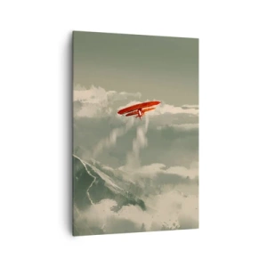 Impression sur toile - Image sur toile - Avion rouge au-dessus des montagnes enneigées - 70x100cm - Pionnier intrépide - Décoration murale moderne pour le salon et la chambre ARTTOR