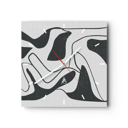 Horloge murale - Pendule murale - Abstraction en noir et blanc avec des formes organiques - 30x30cm - Amusement de labyrinthe abstrait - Décoration murale moderne pour le salon et la chambre ARTTOR