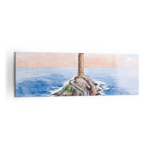 Impression sur toile - Image sur toile - Un phare sur un rivage rocheux - 160x50cm - Face à la mer - Décoration murale moderne pour le salon et la chambre ARTTOR