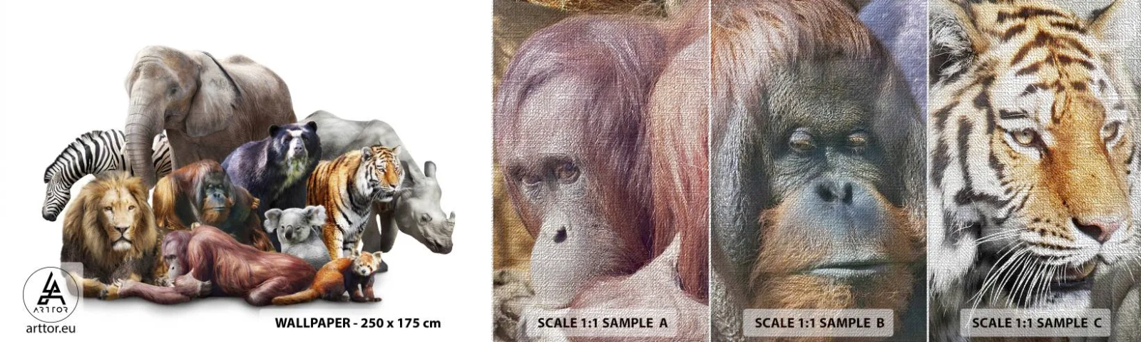 Échantillon de Papier Peint Premium Canvas - Photographie de famille africaine - Abstraction, Animaux, Les Big Five d'Afrique - 100x30 cm