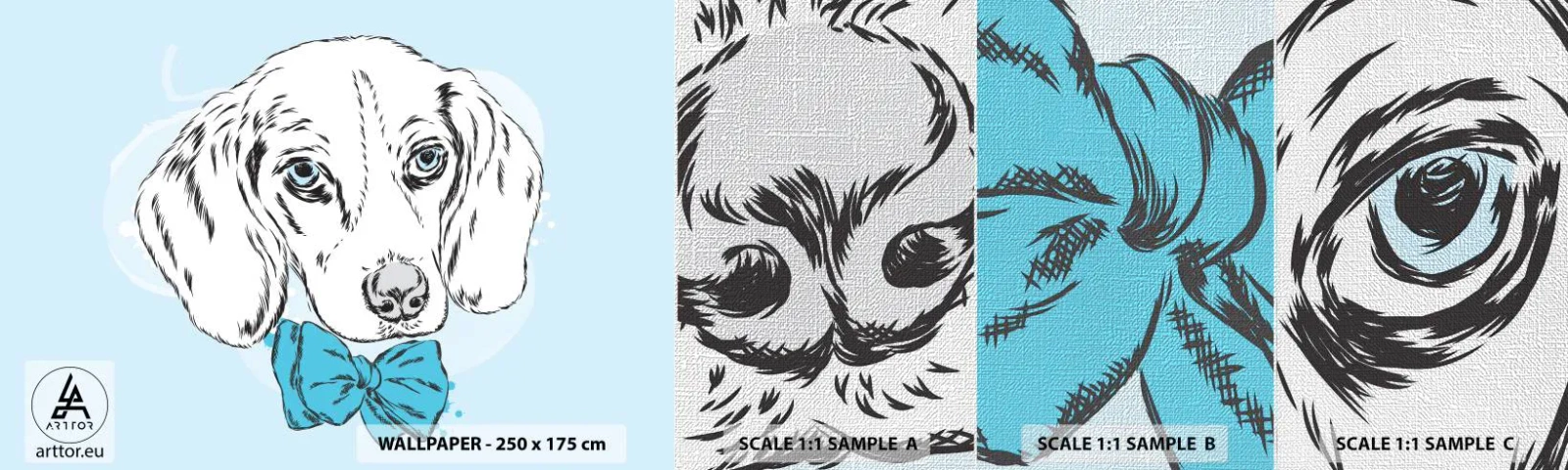 Échantillon de Papier Peint Premium Canvas - L'élégance du chien - Abstraction, Chien, Pour les enfants - 100x30 cm