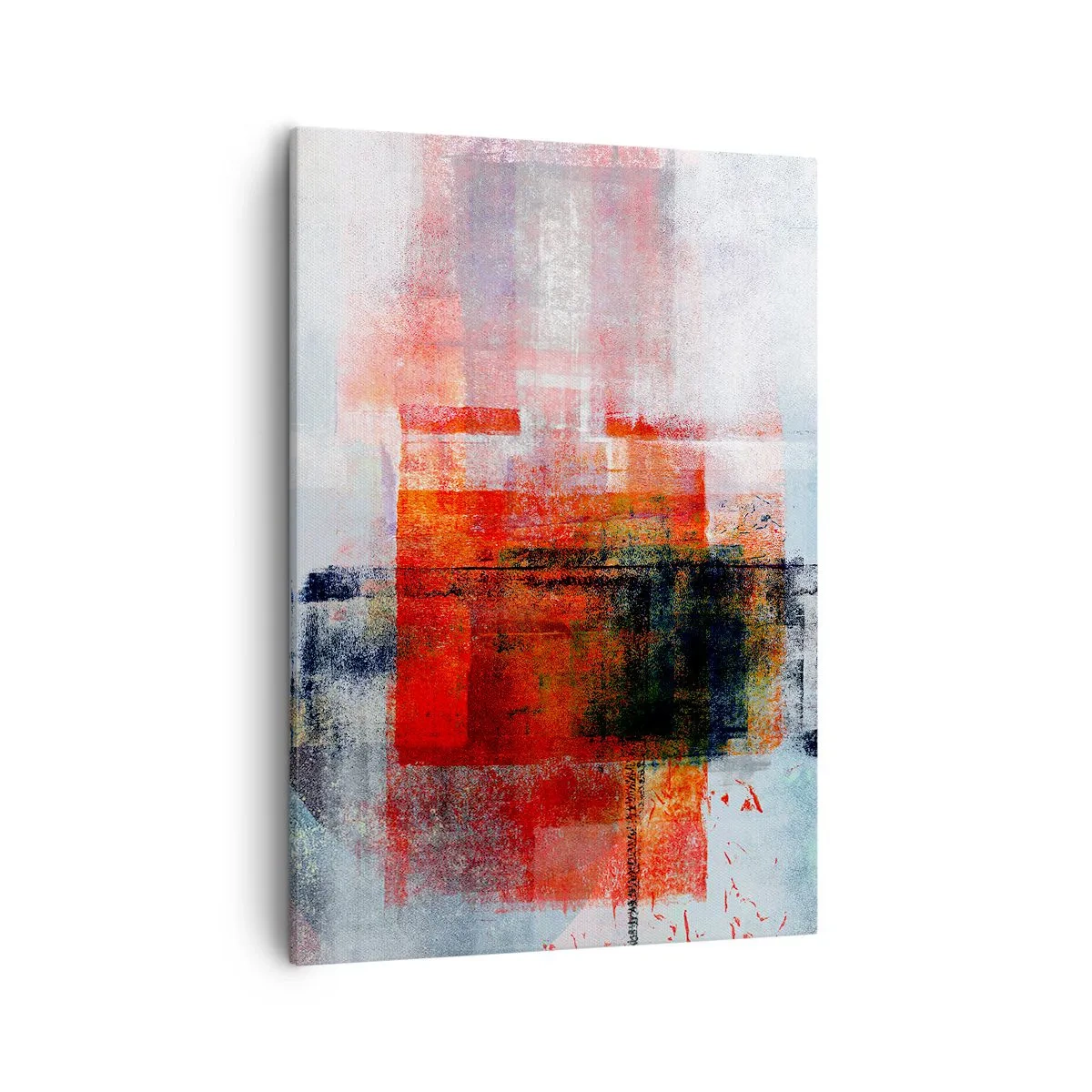 Impression sur toile - Image sur toile - Composition géométrique abstraite avec des accents rouges et oranges - 50x70cm - Composition embrasée - Décoration murale moderne pour le salon et la chambre ARTTOR
