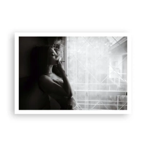 Affiche - Poster - Une femme dans une pose sensuelle sur une photographie en noir et blanc - 100x70cm - Vous sentez-vous libre ? - Décoration murale moderne pour le salon et la chambre ARTTOR