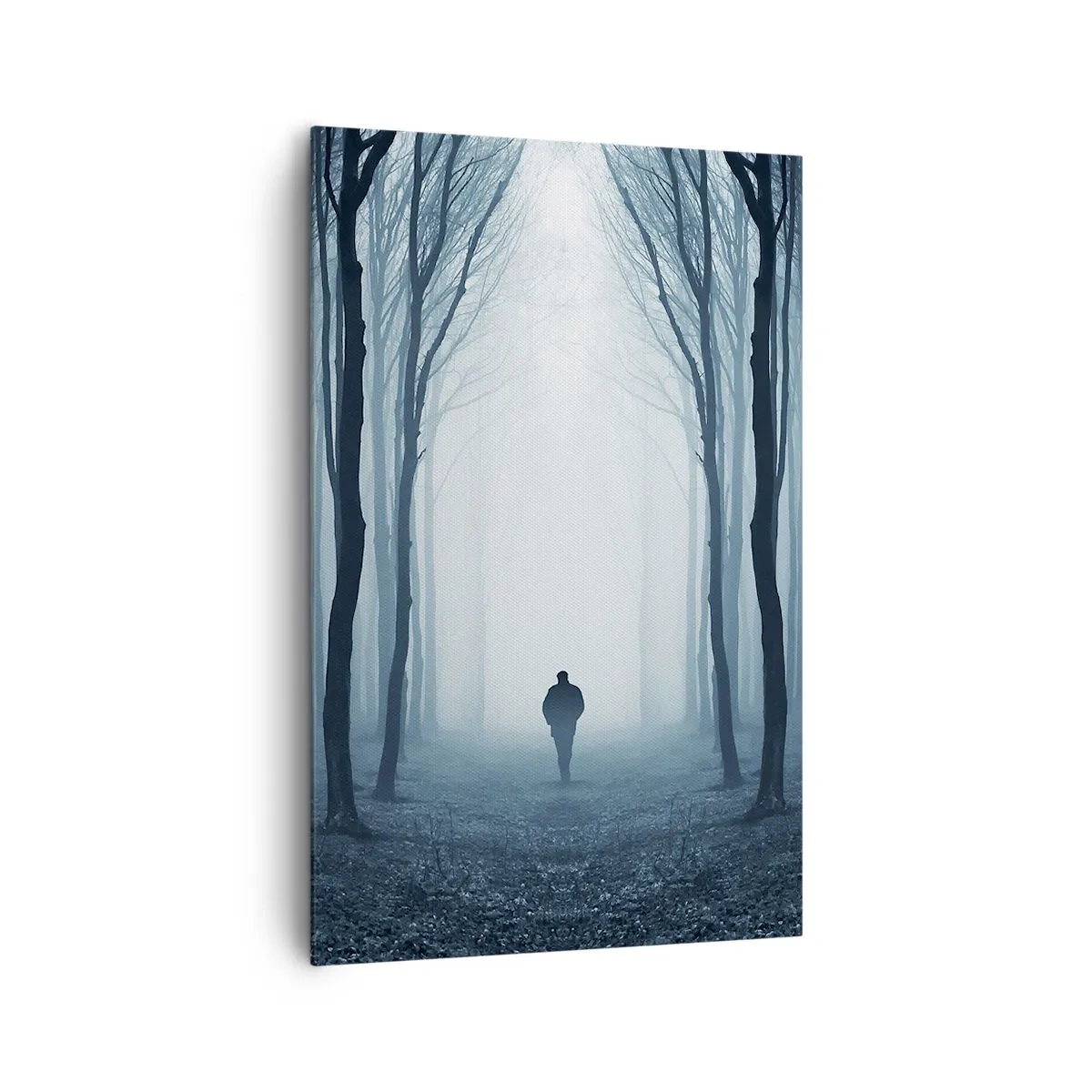 Impression sur toile - Image sur toile - Une silhouette marchant parmi les arbres dans une forêt brumeuse - 80x120cm - Tout est simple et clair - Décoration murale moderne pour le salon et la chambre ARTTOR