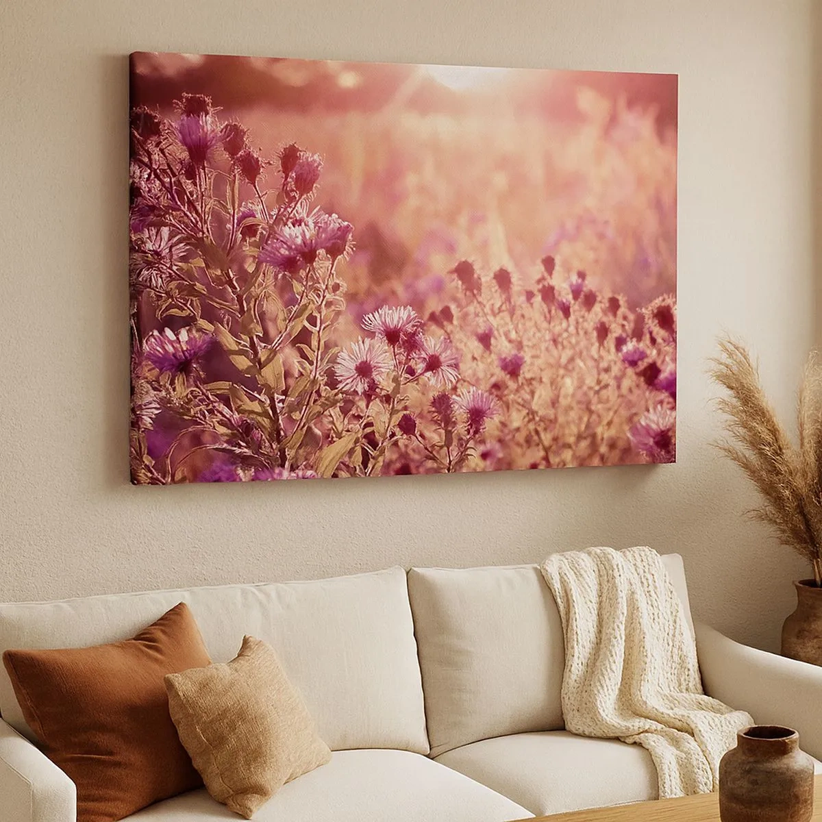 Impression sur toile - Image sur toile - Prairie à la lumière du soleil couchant - 70x50cm - Avant que l'été ne parte - Décoration murale moderne pour le salon et la chambre ARTTOR