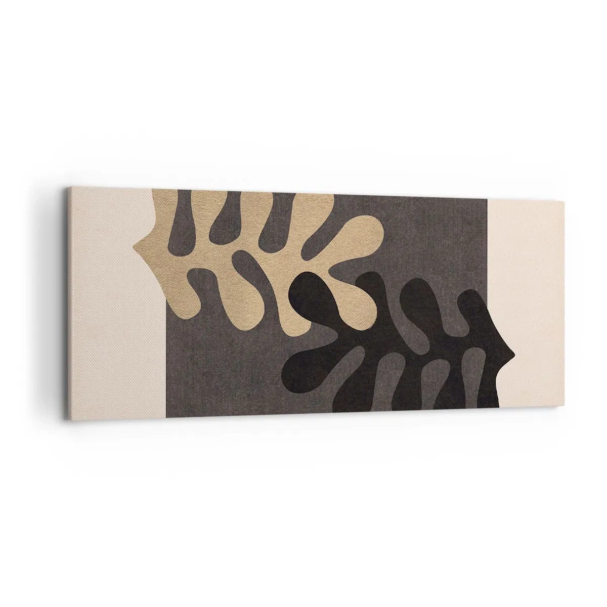 Impression sur toile - Image sur toile - Feuilles abstraites en noir et beige sur un fond rectangulaire - 120x50cm - Absence et complément - Décoration murale moderne pour le salon et la chambre ARTTOR