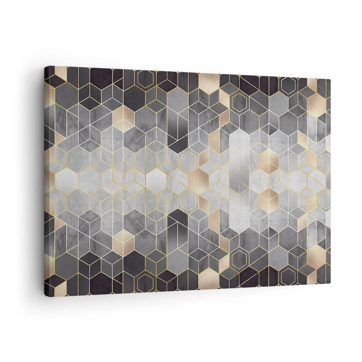Impression sur toile - Image sur toile - Motif géométrique dans des tons dorés - 70x50cm - Composition de diamants - Décoration murale moderne pour le salon et la chambre ARTTOR