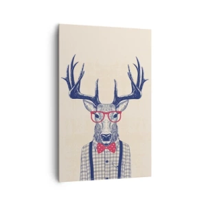 Impression sur toile - Image sur toile - Graphique stylisé d'un cerf portant des lunettes et un nœud papillon - 80x120cm - Une extravagance amusante - Décoration murale moderne pour le salon et la chambre ARTTOR