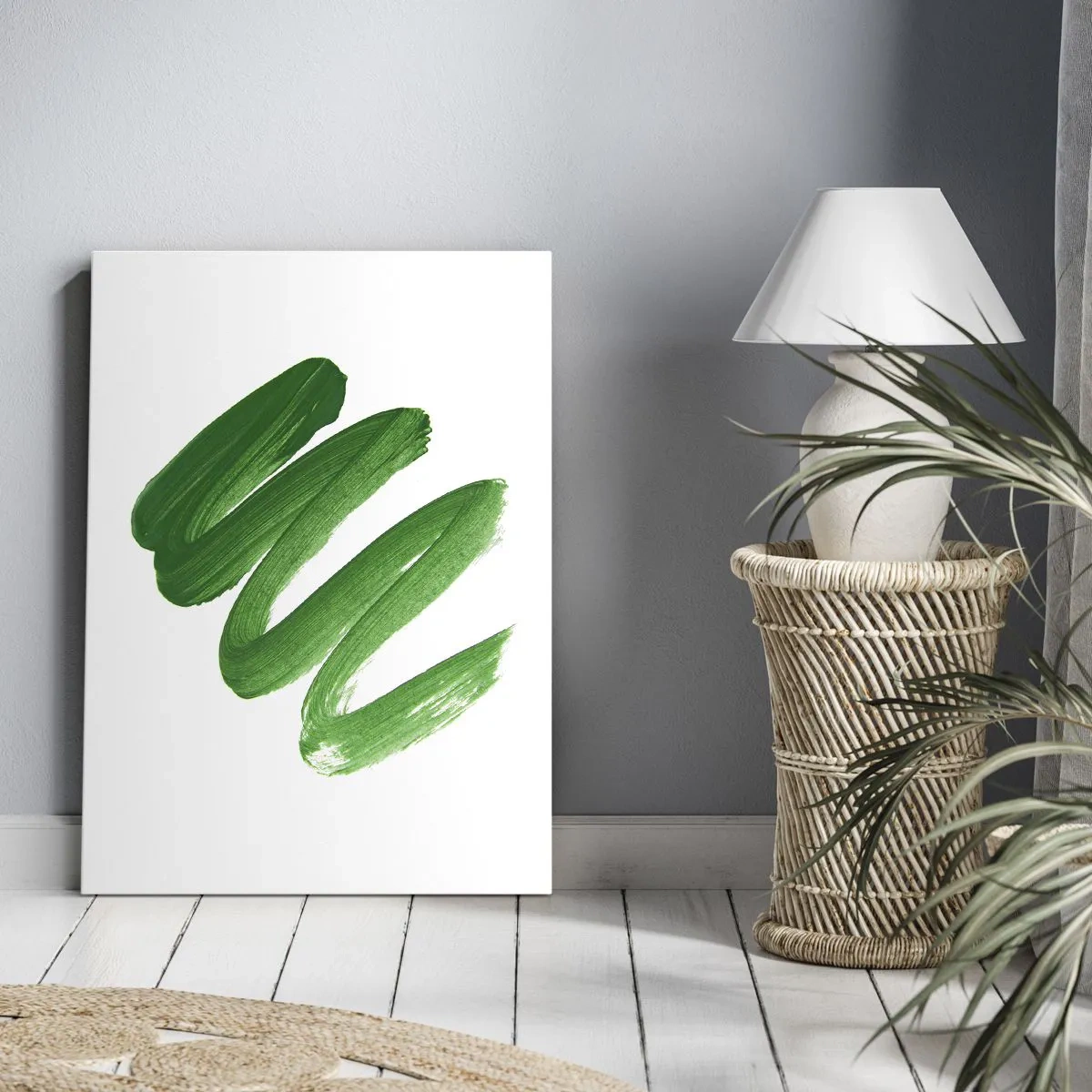 Impression sur toile - Image sur toile - Coup de pinceau abstrait vert sur fond blanc - 50x70cm - Blague verte - Décoration murale moderne pour le salon et la chambre ARTTOR