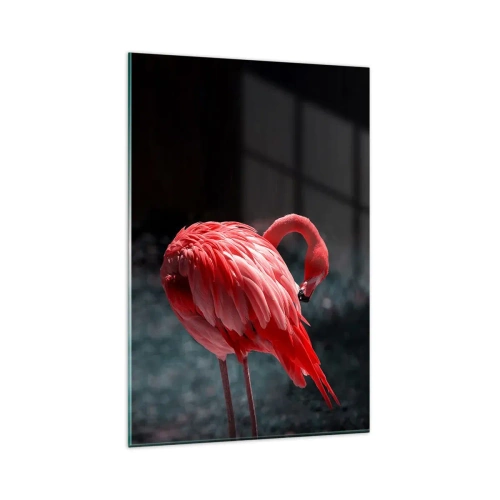 Impression sur verre - Image sur verre - Un flamant rose sur fond vert foncé - 80x120cm - Poème cramoisi de la nature - Décoration murale moderne pour le salon et la chambre ARTTOR
