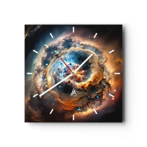 Horloge murale - Pendule murale - Une vision abstraite d'une explosion cosmique dans des tons d'or et de bleu. - 30x30cm - Le début - Décoration murale moderne pour le salon et la chambre ARTTOR