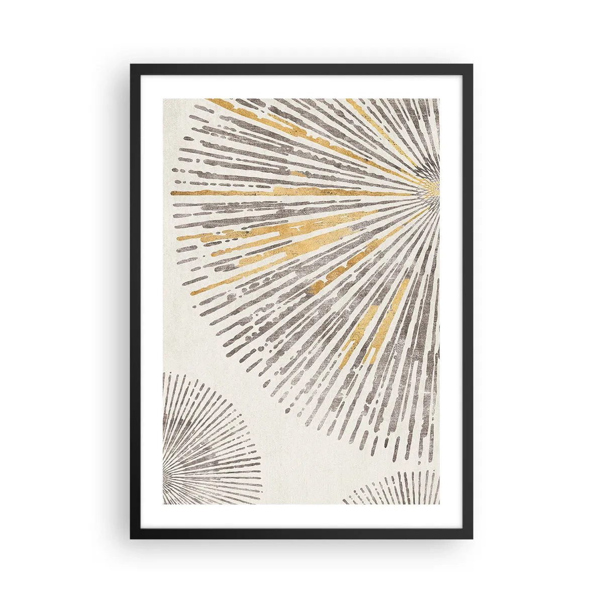 Affiche dans un cadre noir - Poster - Motif de rayons abstrait dans des tons dorés et marron - 50x70cm - La beauté du rayon - Décoration murale moderne pour le salon et la chambre ARTTOR