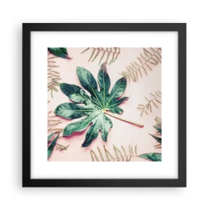 Affiche dans un cadre noir - Poster - Étude de verdure sur fond rose - 30x30 cm