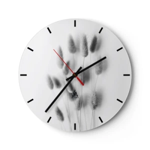 Horloge murale - Pendule murale - Composition en noir et blanc avec des herbes sur un fond clair - 30x30cm - Son herbe duveteuse - Décoration murale moderne pour le salon, la cuisine et la chambre ARTTOR