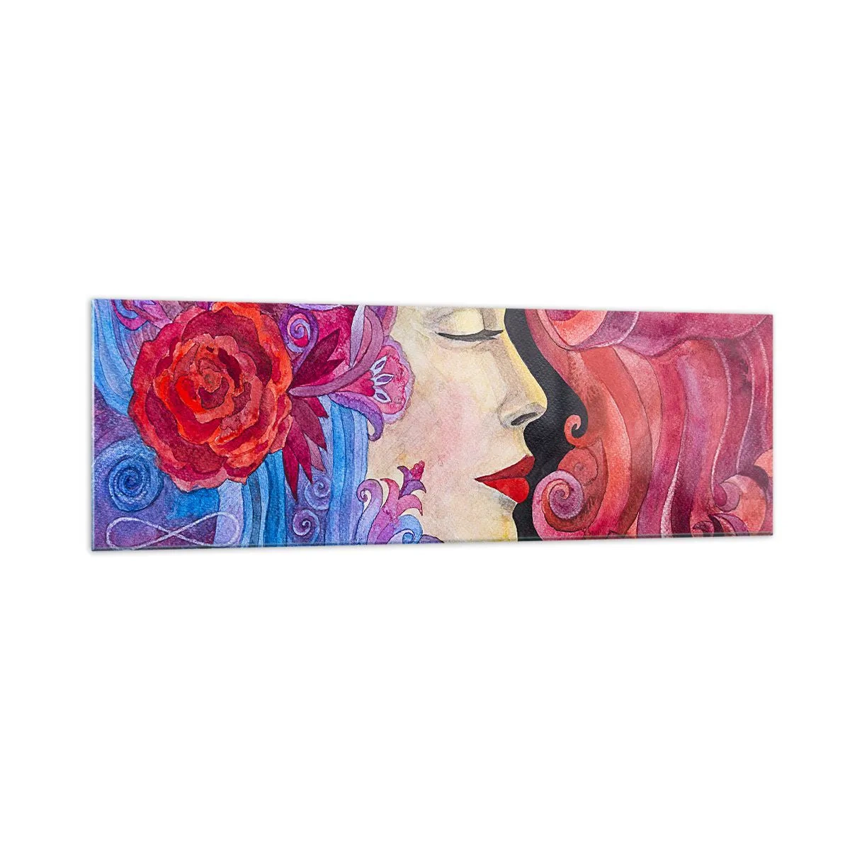 Impression sur verre - Image sur verre - Profil coloré d'une femme dans un style artistique - 160x50cm - L'Art Nouveau est toujours vivant - Décoration murale moderne pour le salon et la chambre ARTTOR