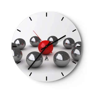 Horloge murale - Pendule murale - Boules rouges et argentées sur fond blanc, un motif minimaliste - 30x30cm - Un cercle en argent et rouge - Décoration murale moderne pour le salon, la cuisine et la chambre ARTTOR