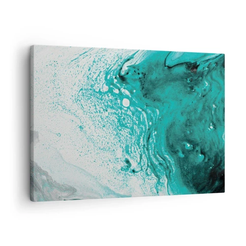 Impression sur toile - Image sur toile - Composition abstraite dans des tons turquoise sur fond blanc - 70x50cm - Se fondre dans le bleu et le turquoise - Décoration murale moderne pour le salon et la chambre ARTTOR