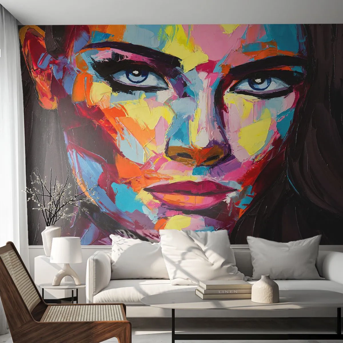 Papier Peint Photo Premium Sand - Portrait coloré d'une femme dans le style expressionniste - 100x70cm - L'âme aussi est colorée - Décoration murale moderne pour le salon et la chambre ARTTOR