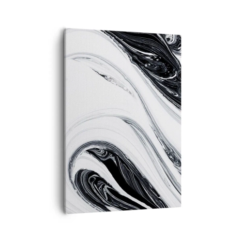 Impression sur toile - Image sur toile - Abstraction en noir et blanc avec des lignes et des tourbillons dynamiques - 50x70cm - Une combinaison d'opposés - Décoration murale moderne pour le salon et la chambre ARTTOR