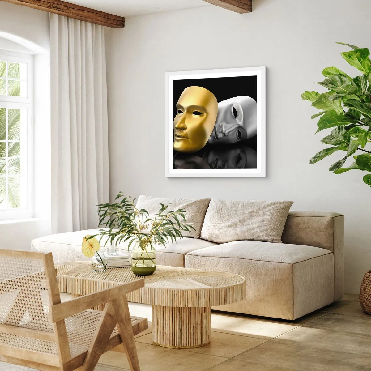 Affiche dans un cadre blanc - Poster - La vie est un théâtre - 40x40 cm