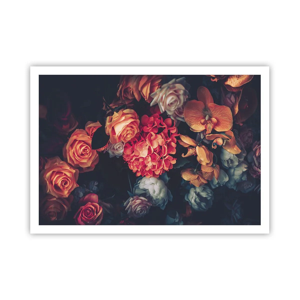 Affiche - Poster - Un bouquet de fleurs variées aux tons sombres - 100x70cm - Comme chez les maîtres hollandais - Décoration murale moderne pour le salon et la chambre ARTTOR