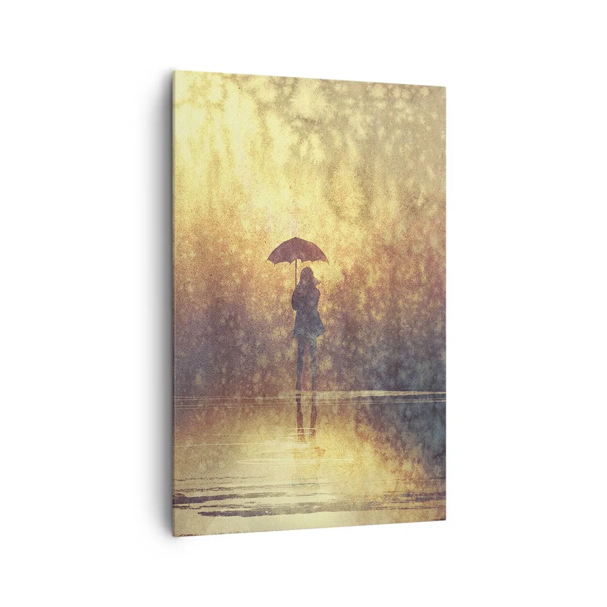 Impression sur toile - Image sur toile - Une silhouette avec un parapluie dans un paysage brumeux plein de reflets - 80x120cm - Je sens que quelqu'un me regarde - Décoration murale moderne pour le salon et la chambre ARTTOR